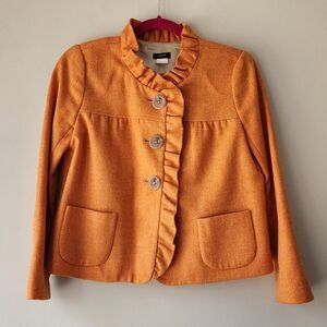 J. Crew Wool Ruffle Blazer | 2P | Orange Lined Jacket, Pockets, Buttons RN77388
